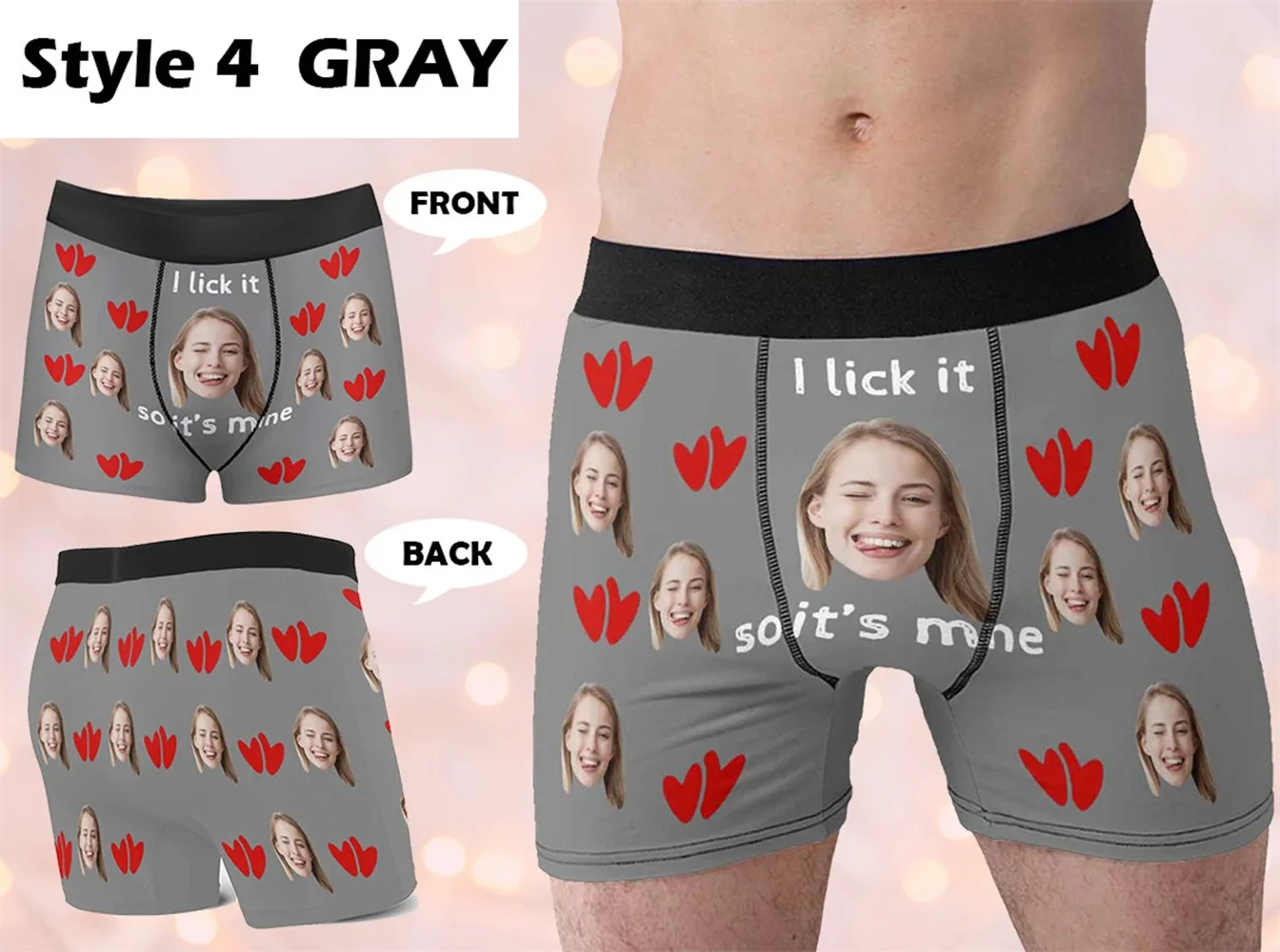 Custom Underwear with Face, Personalized I licked It So Its Mine Boxers with Photo, Valentine's Day Gift for Boyfriend, Gifts