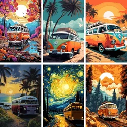 5d Diy Full Square Diamond Painting Vintage Bus Mozaïek Borduurwerk Kruis Steek Kit Camping Retro Van Diamond Art Dropshipping