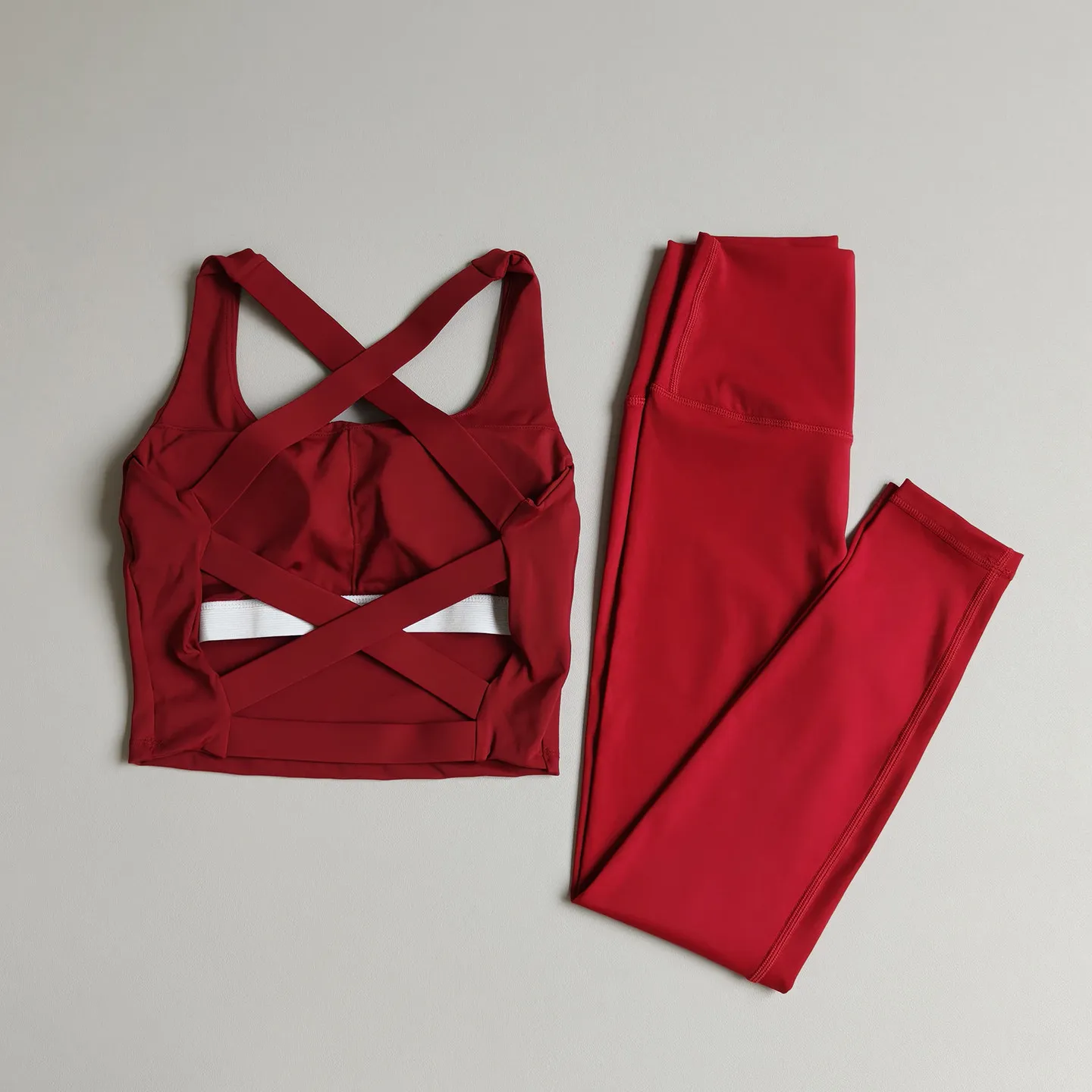Yoga Clothing Suit Women with Cross Back Pilates Bras Fitness Exercise Nude High-waisted Leggings Belly-control Nine-point Sets