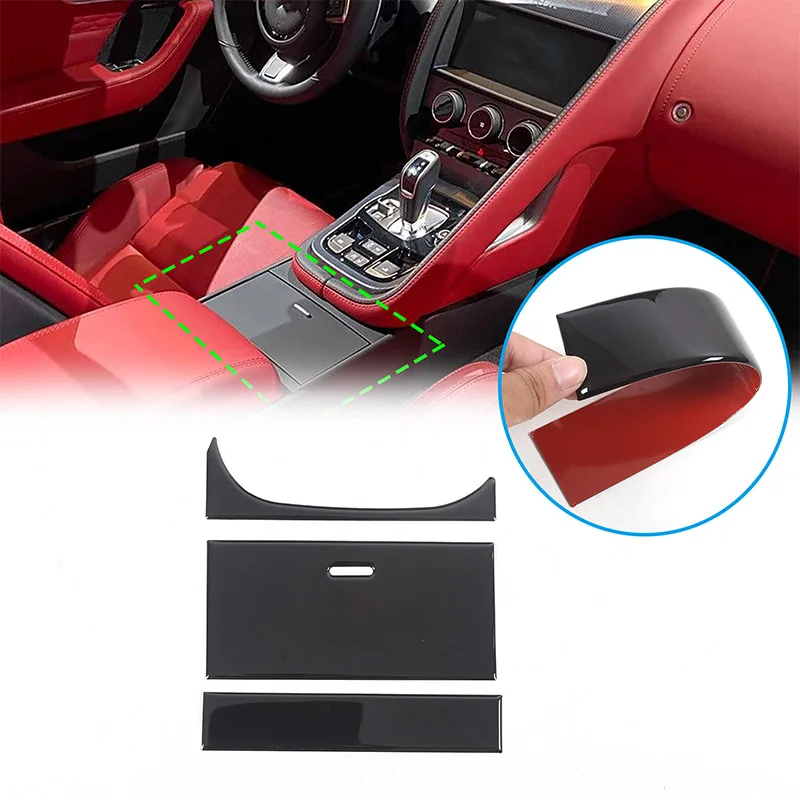 

For Jaguar F-TYPE 2013+ Car central control storage box panel sticker PVC glossy black interior accessories LHD