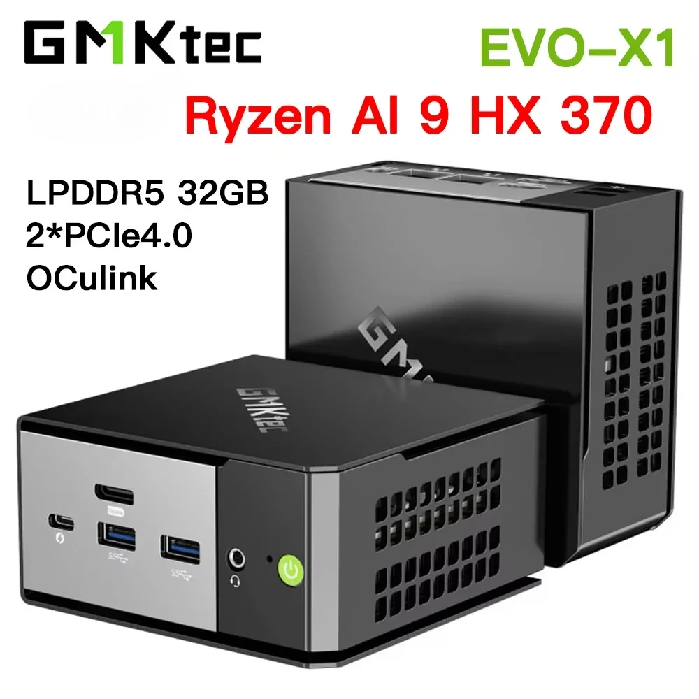 GMKtec EVO-X1 Ryzen Al 9 HX 370 MINI PC Radeon 890M LPDDR5 7500Mhz 64GB 1TB WIFI6 BT5.2 2,5G USB4.0 ordenador de escritorio Gamer