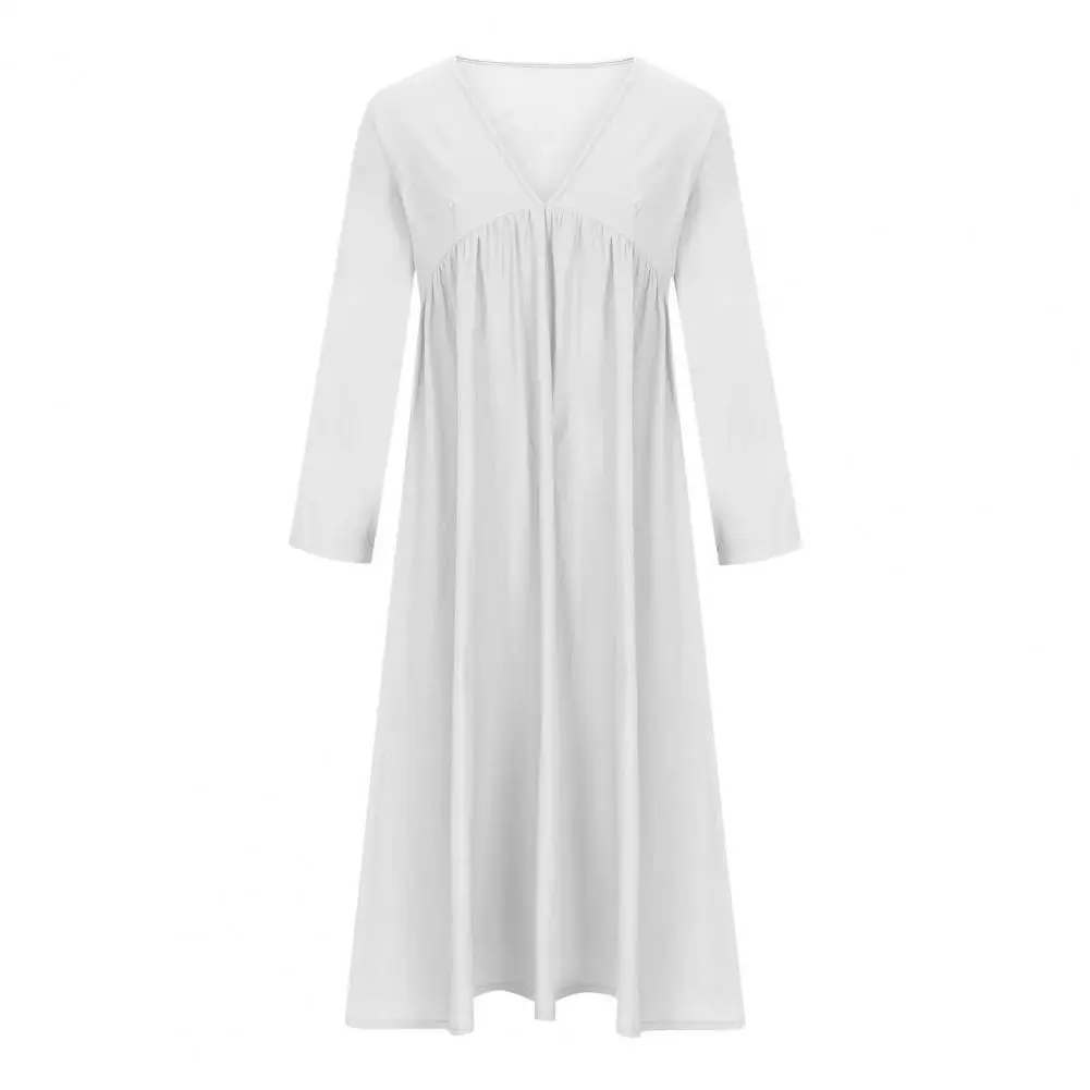 

Pleated Dress Elegant Pleated A-line Midi Dress with V Neck Long Sleeves for Women for Fall Spring Ideal for Dating Commuting