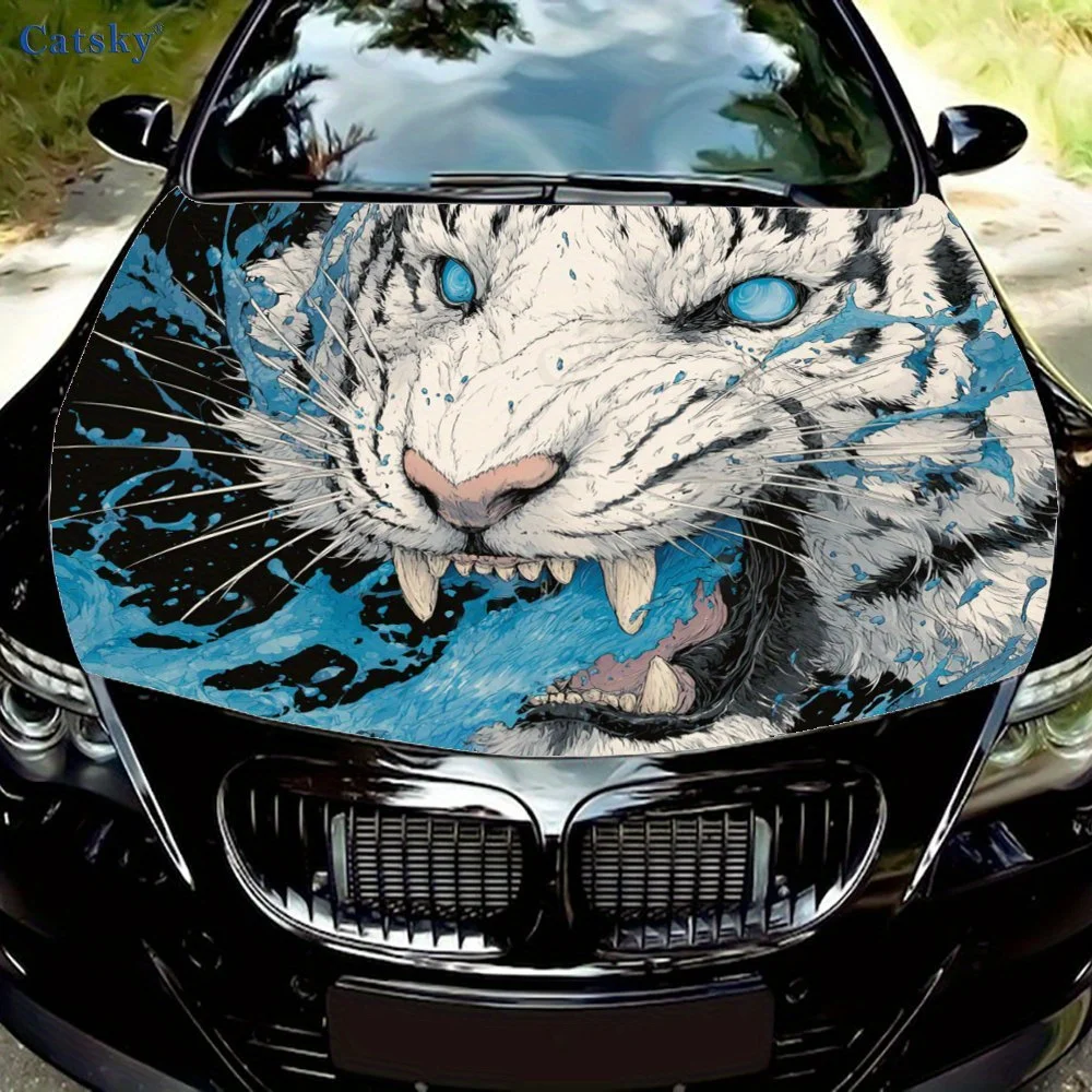 

Fierce White Tiger Car Hood Wrap-PVC Material, Gift For Car Enthusiasts, Fits Trucks & Cars, Custom Vehicle Bonnet Wrap, Sun Pro