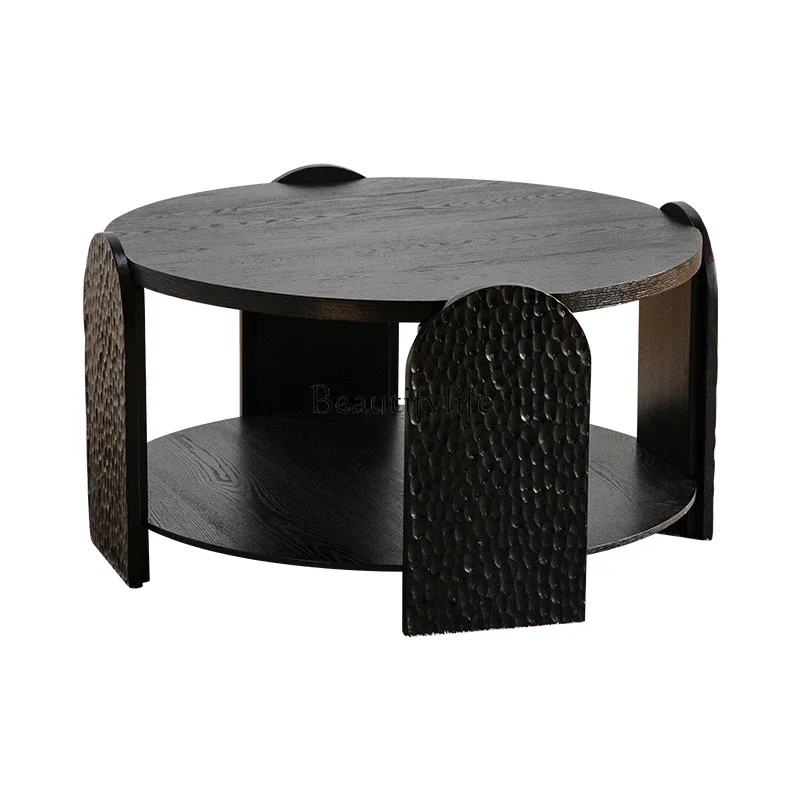 

ls 42French-style Chinese-ancient style coffee table black American wabi-sabi wind superior sense bed and breakfast hotel round