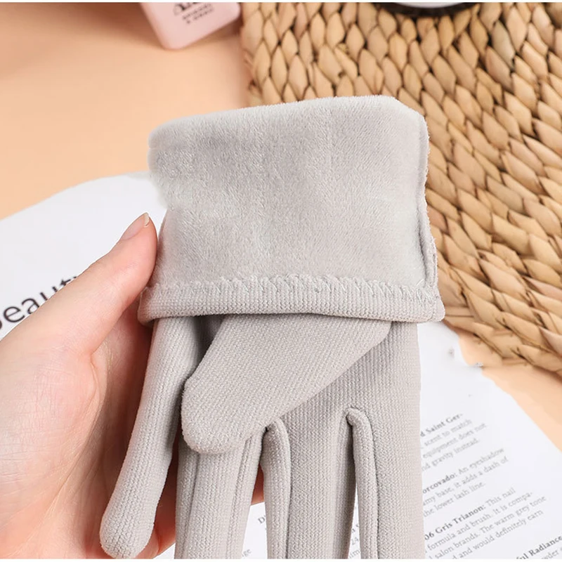 Grace-guantes de gamuza para mujer, manoplas ajustadas a prueba de viento para pantalla táctil, de dedo completo, para estudiantes jóvenes, T90, Invierno