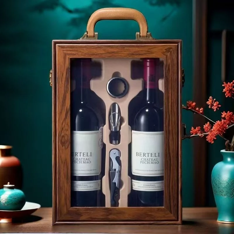 Double Red Wine Package Gift Boxes Business Gift Red Wine Leather Box Wine Wrap Hand-held Case Holiday Gift Packaging
