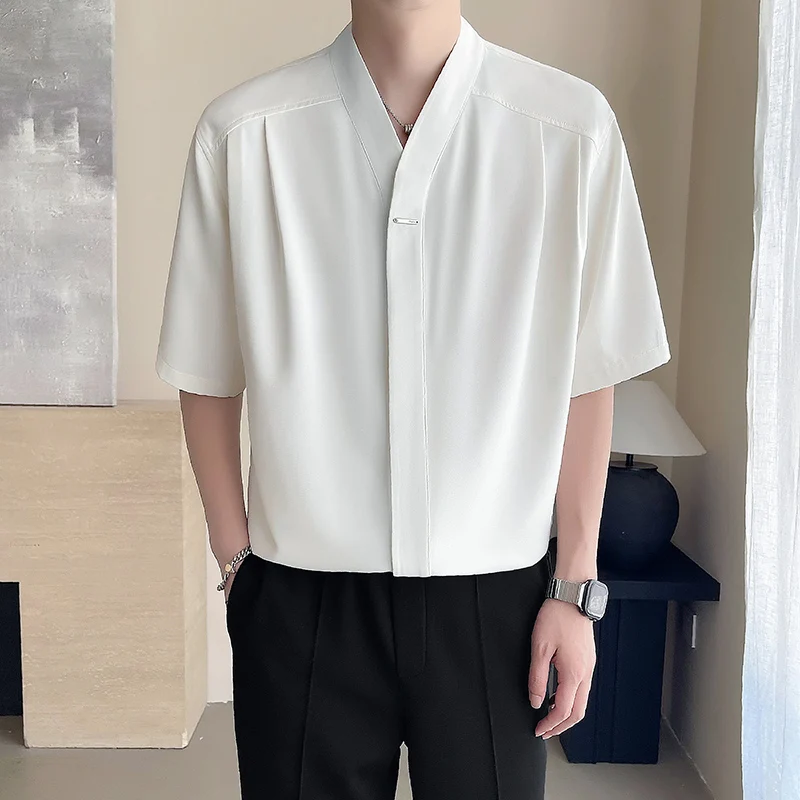 

2026 model summer men's new Chinese-style round-neck long-sleeved silk shirt
