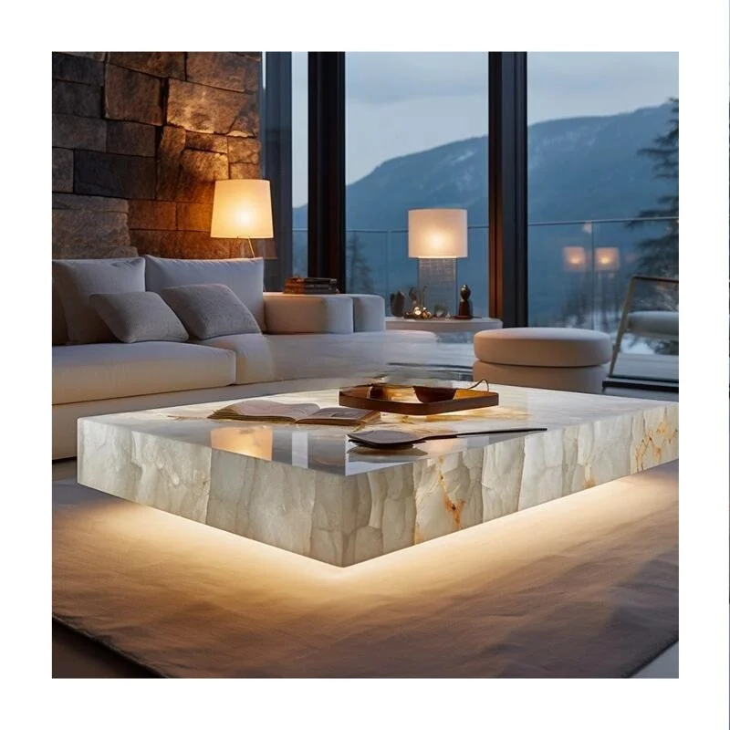 Modern Marble Coffee Table Square Natural Stone Table Ready to Ship Custom Size Available Contemporary Design