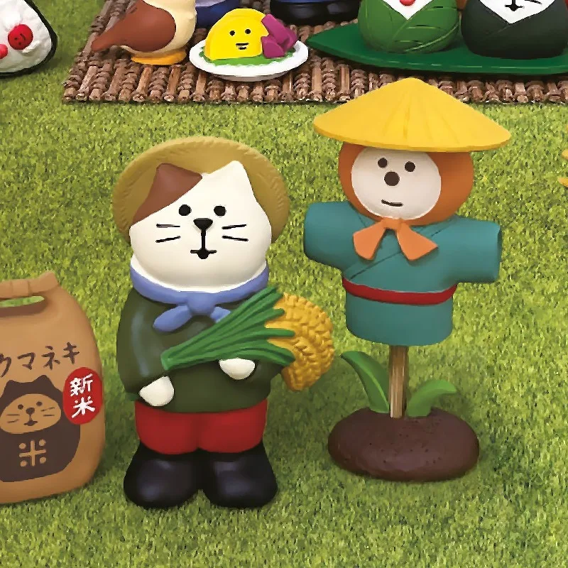 Japanese Style Feline Figurines Collection Countryside Grandma Cat Rice Ear Kitten Handcrafted Resin Artifact Desk Display Piece