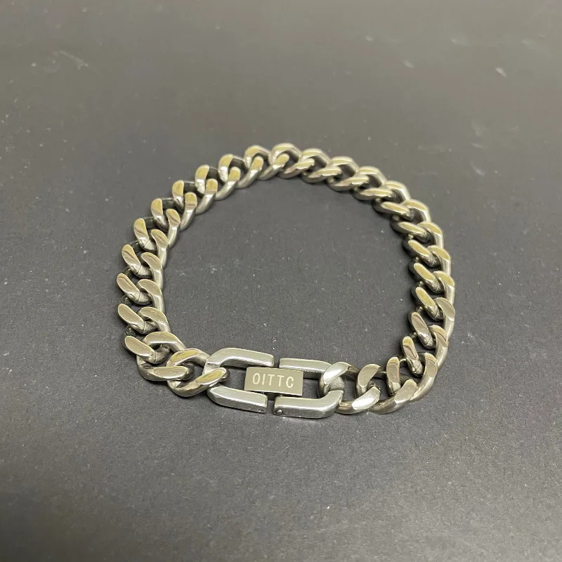 

OITTC New Pure Titanium Bracelet Cuban Chain BRACELET 9.5mm Wide Lightweight Anti Allergy Length Trendy Hip Hop Unisex Man Wuman