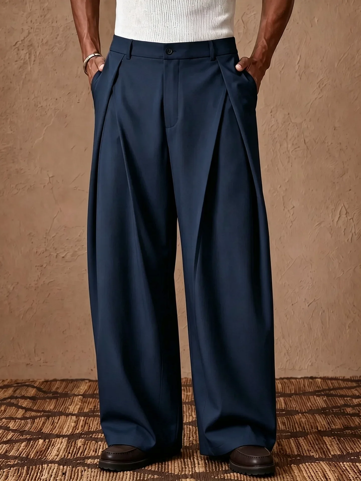 2026 Male New Light Business Elegant Italian Style Naples Solid Color Button Pleated High Waisted Pants for Men's Suit Pants