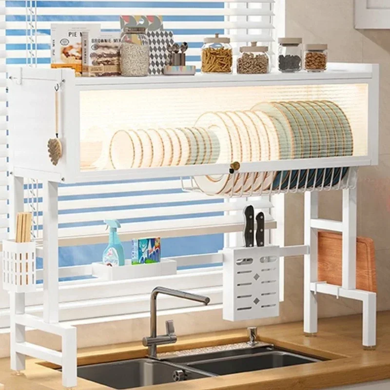 Kitchen Shelf Flip Cabinet Dustproof Sink Dish Rack Bowls and Chopsticks Organizer for Efficient Kitchenware Placement