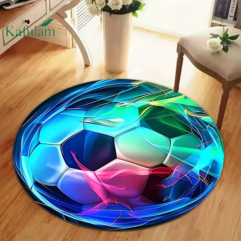 VIKAMA Neon Soccer Ball Rug Round Gaming Mat Non-Slip Sound Absorbing Floor Carpet for Gamer Room Bedroom Home Decor Cool