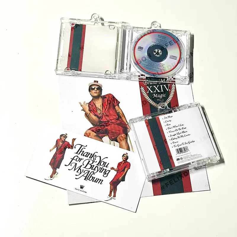 R&B Bruno Mars MINI Music CD Play Songs 24K Magic Album Unorthodox Jukebox Music Pendant Cosplay Necklace DIY Acrylic Key ring
