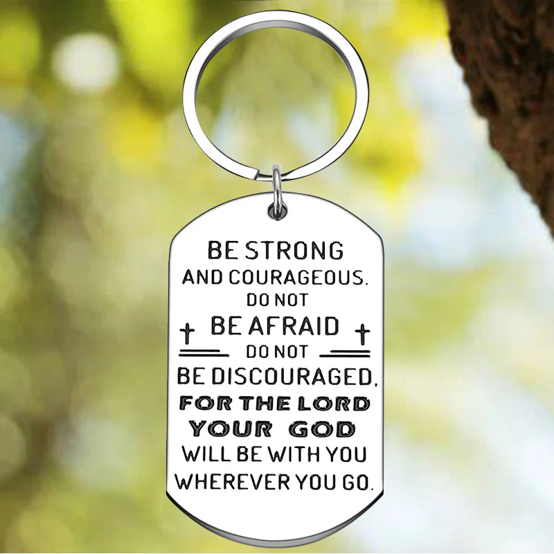 New Religious Gift Keychain Pendant Inspirational Christian Gifts Cross Key Chain Bible Verse Joshua 1:9 Catholic Strong Jewelry