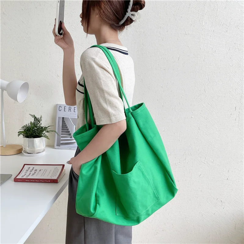 Tote Canvas Bag Large Capacity Summer Casual Popular Design Perfect for Casual Shopping Upgrade Your Style Solid Color All-match