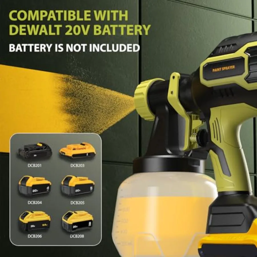 Brushless Cordless Paint Sprayer Compatible with  20V Battery Battery Not Included 1000ml min High Flow 1200ml Container 150 Di