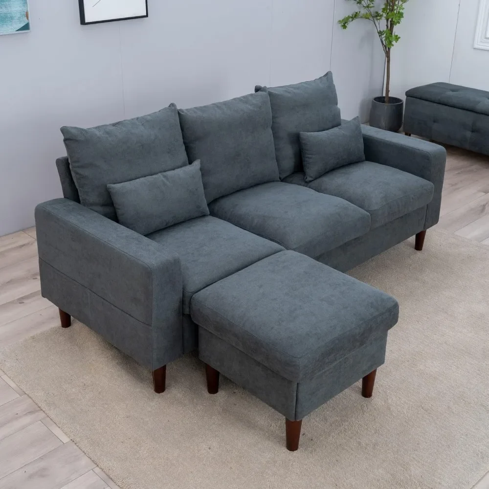 Convertible sectional sofa, 3-seater L-shaped sofa with ottoman, sofa with linen fabric with movable chaise longue