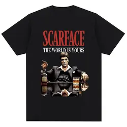Tony Montana Scarface T-Shirt The World Is Yours Men's Clothing Hip Hop Vintage Short Sleeve Cotton Oversized Fashion T Shirts