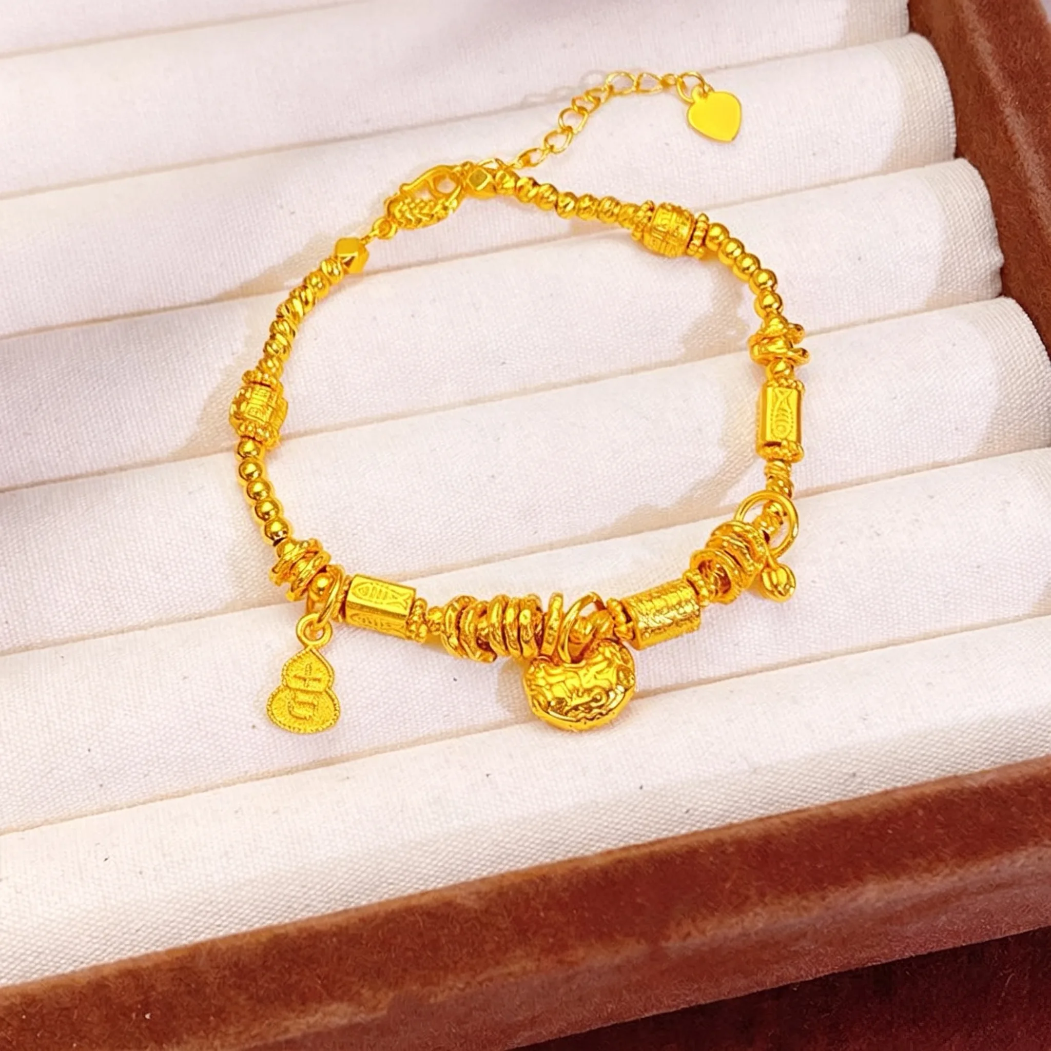 

Luxurious 9999 lucky bag gourd lock bracelet for women, light luxury style, golden bead bracelet, long-lasting colorfast
