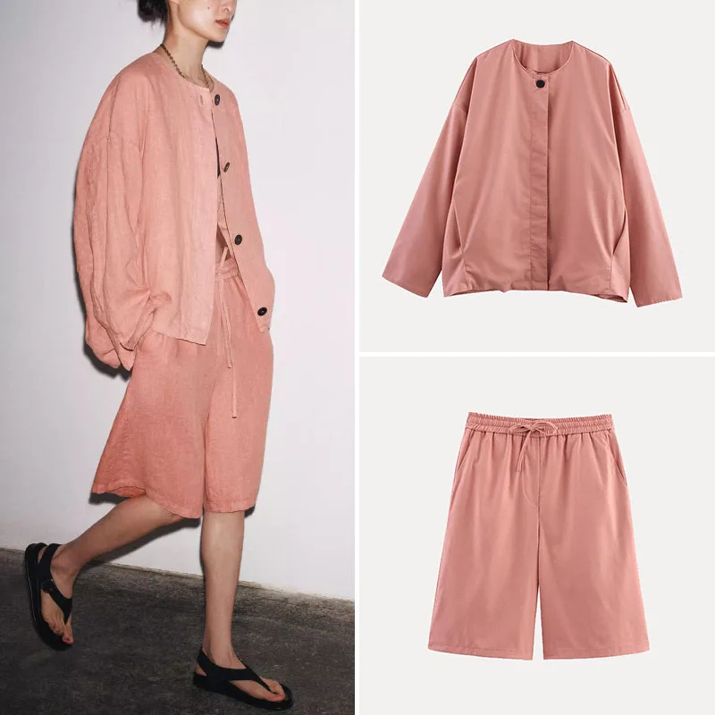 

2025 Summer New Women's Pilot Jaet Coat Polyester Fiber Long Sve Long Pants Faion Set Z Brand Chinese Manufacturer