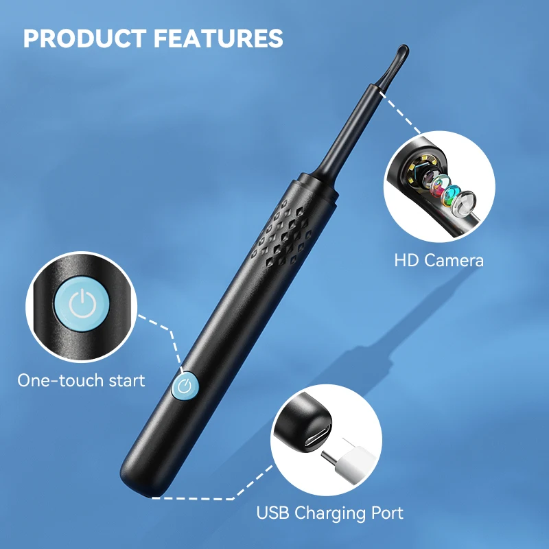 Ear Cleaner with Camera Set HD Ear Sticks Otoscope USB Charging Endoscope Wax Removal Tool Earpick Ear Cleaning Set Health Care