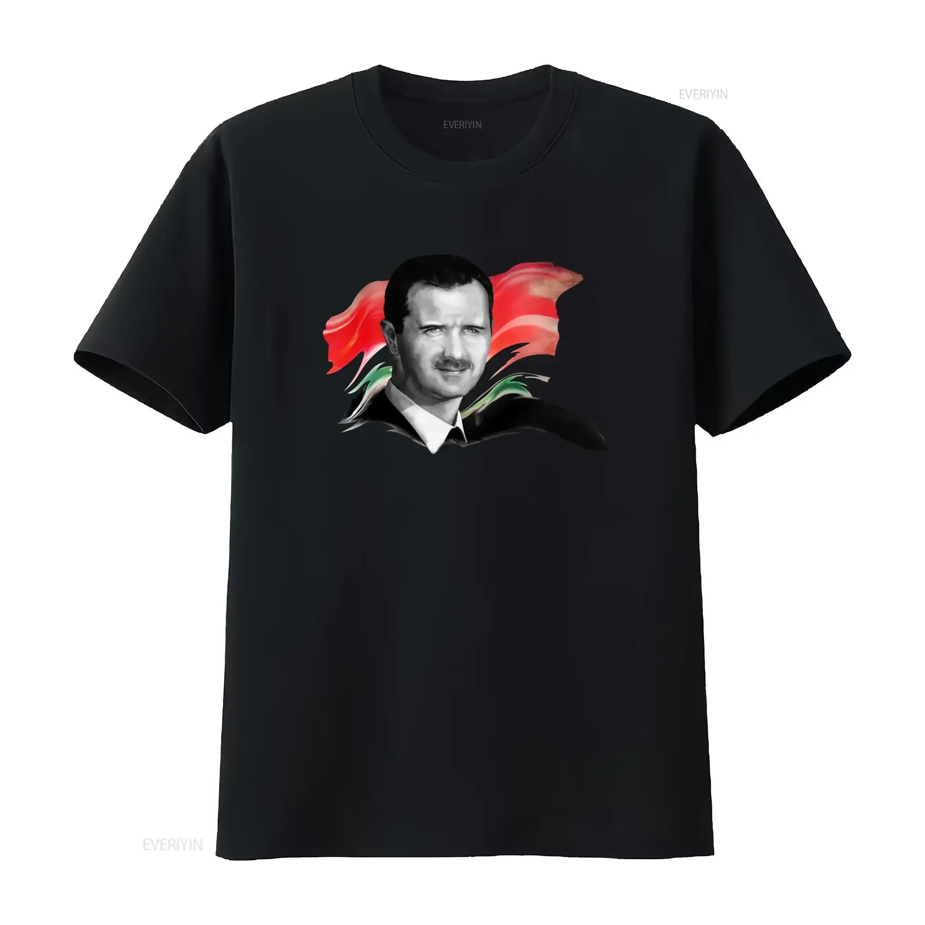 Camiseta Assad Bashar Al Asad Síria Arábia Damasco com Design de Bandeira Vintage Lavada para Uso Diário - Roupa de Designer