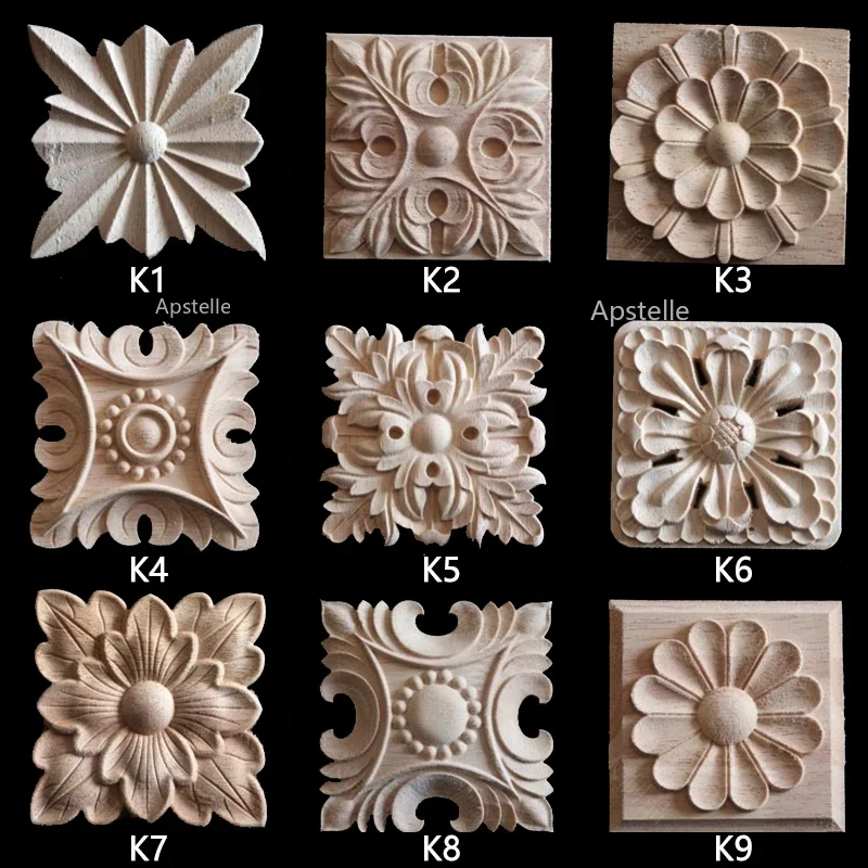 Solid Wood Decals European Furniture Patches Square Flower Roman Column Square Wholesale and Retail