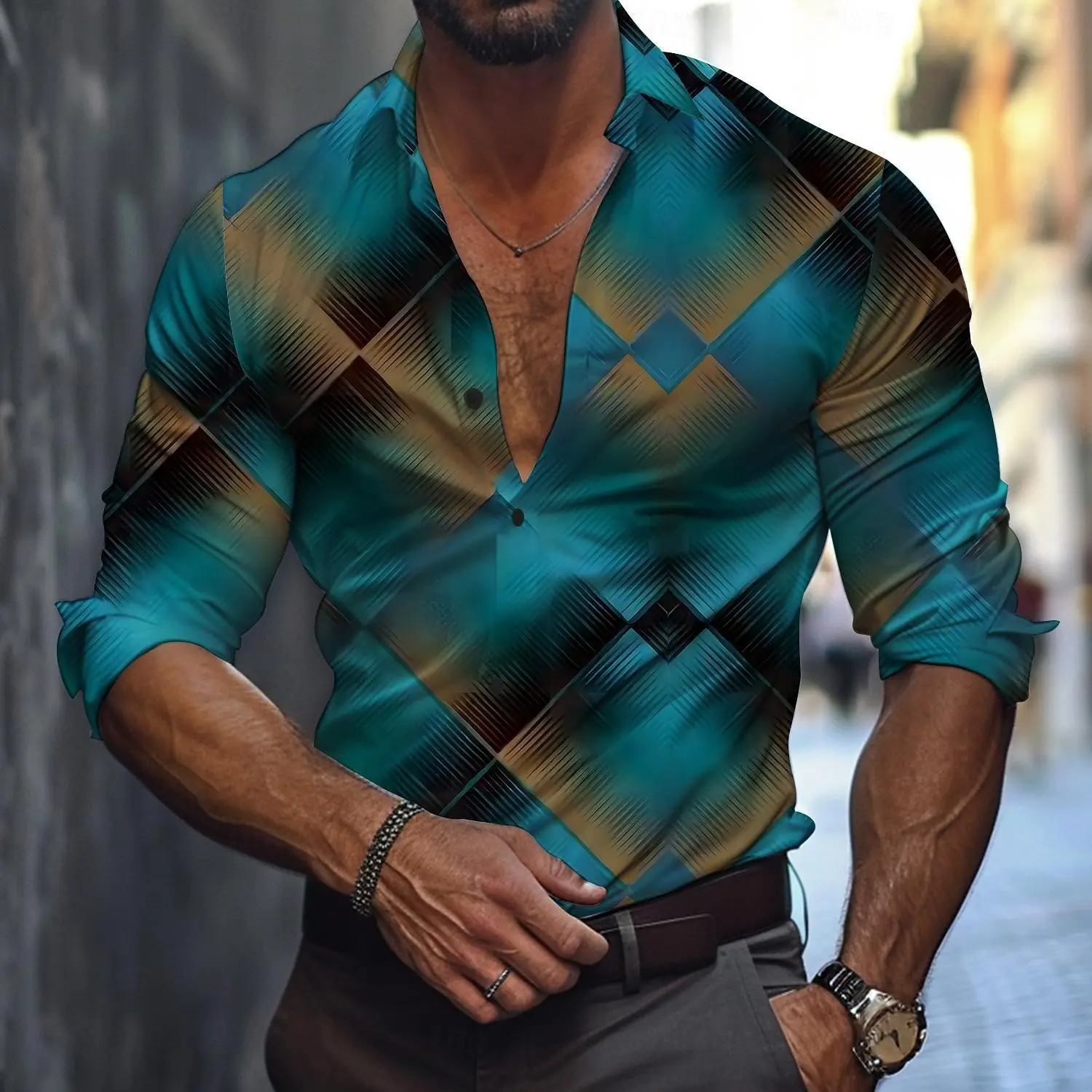 Men's Graphic Geometric Pattern Line Fashion 3D Printed Shirt Button Up Shirt Casual Long Sleeve Shirt Street Blouse for Mens