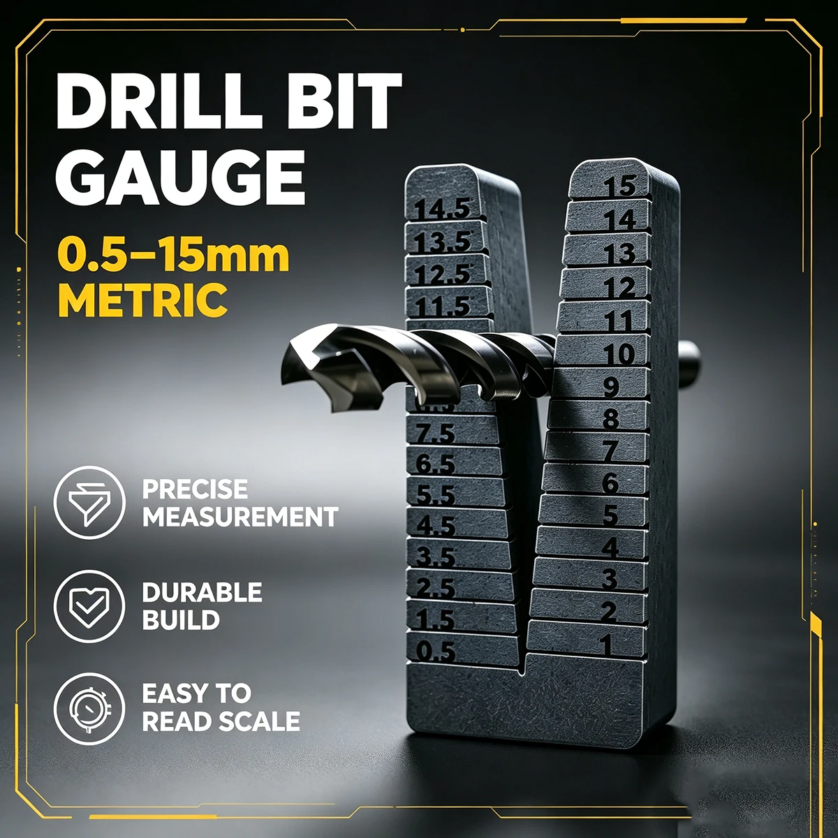 White Metric Drill Bit Gauge 0.5-15mm for Precise Measurement of Twist Drill Bit Diameter, Suitable for Machining, Woodworking, and Maintenance, with Clear Scale for Quick Verification of Drill Bit Specifications, Dura