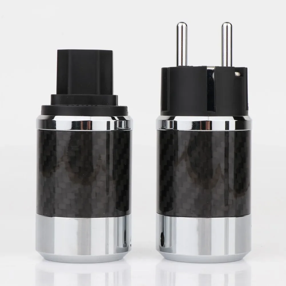 CFT Pair Hi-end Carbon Fiber Rhodium Plated AC Power cable IEC female connector Hifi 2 pins EU EUR schuko power Plug socket