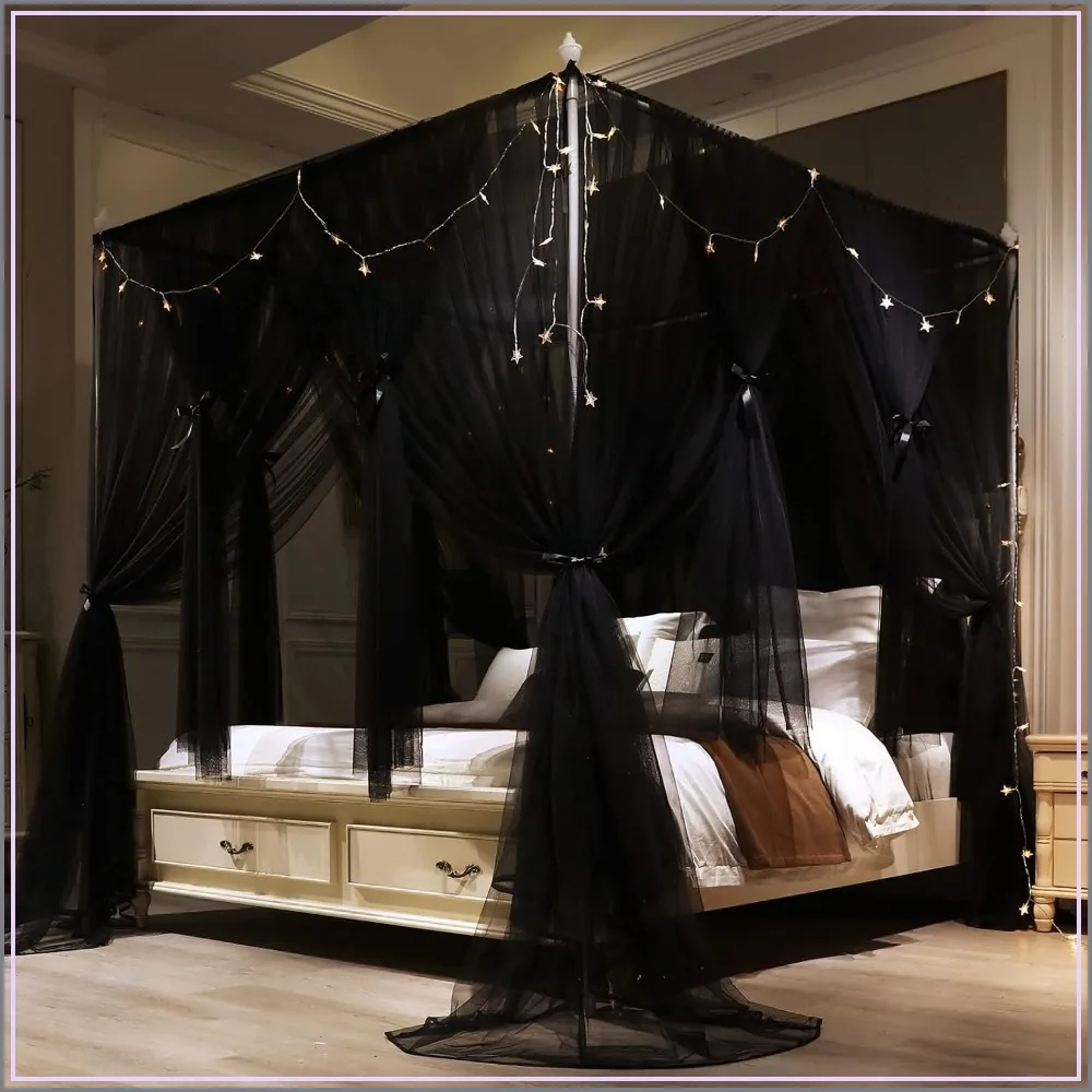 

4 Corner Post Princess Bed Canopy Curtain Double Layer Cozy Drape Netting 4 Opening Mosquito Net for Girls & Adults Bedroom Decoration (Double, 64" W*82" L*82" H)