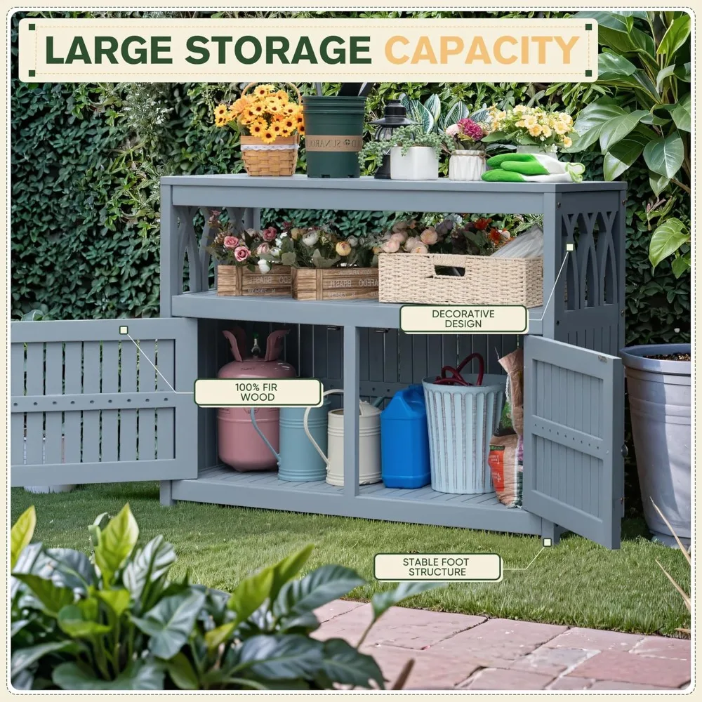 

2-Tier Outdoor Storage Cabinet in Acacia Wood, with 2 Magnetic Doors, Customized