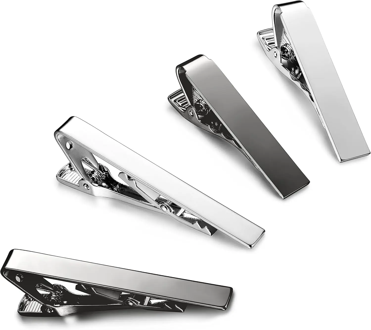 Juego de 2-4 pinzas para corbata de hombre, para corbatas regulares y delgadas, con caja de regalo, tono plateado y negro, 1.5-2.15 pulgadas