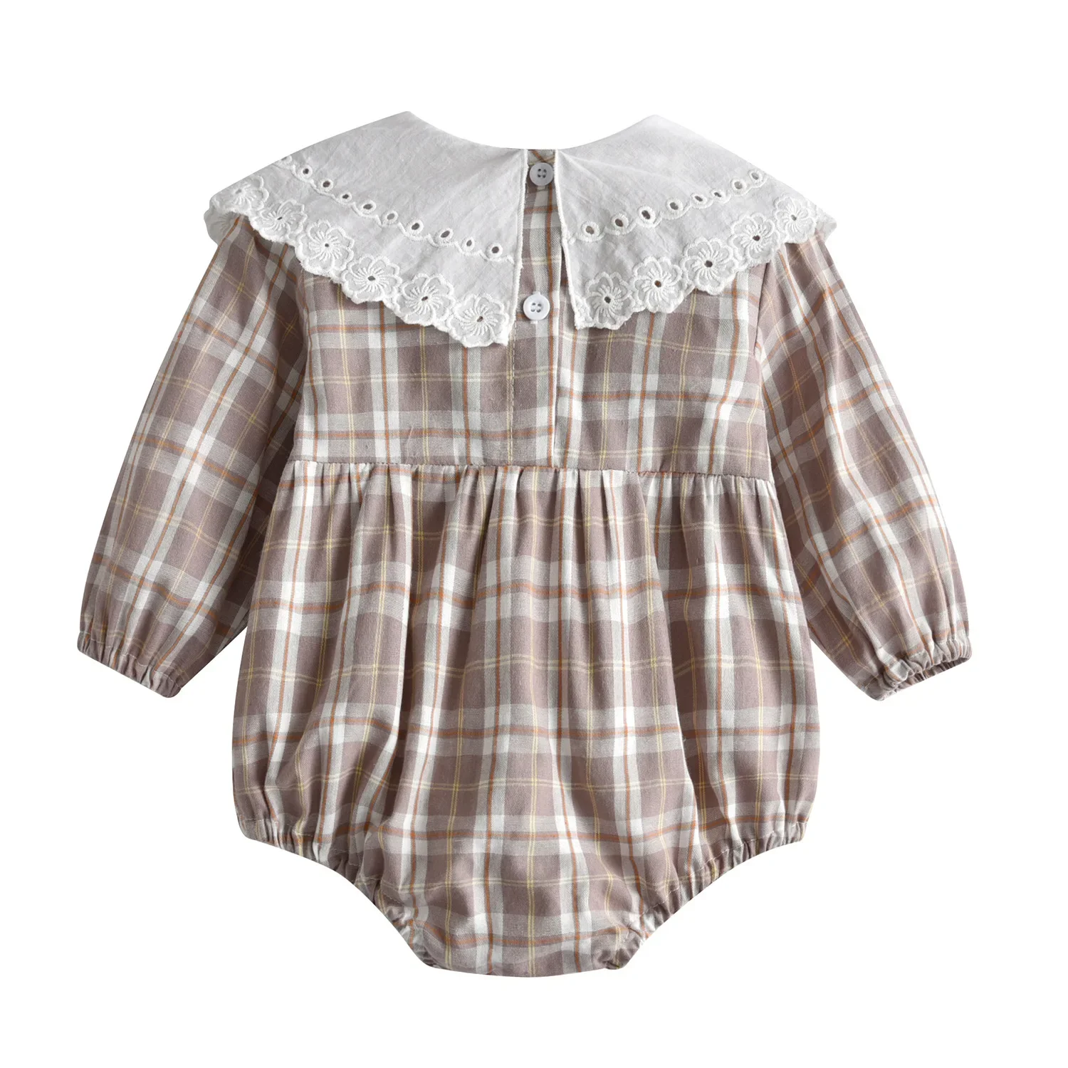 Vêtements mignons pour bébés filles de 0 à 24 mois, barboteuse à volants à carreaux et col rabattu, combinaisons en coton pour nouveau-nés, nouvelle collection printemps 2025
