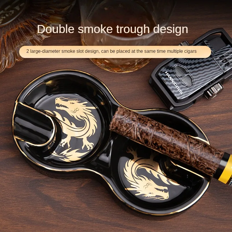 

8-shaped Double Chimney Ceramic Portable Cigarette Ashtray Ash Tray Desk Accessories Ashtrays Anti-odor and Anti-smoke Ashtray