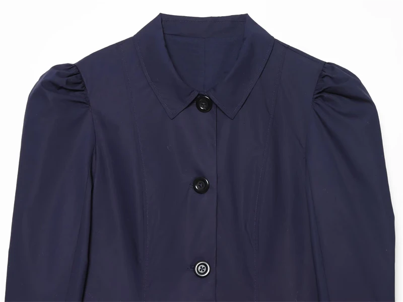 Guobioziy 2026 Spring and Autumn Women's Short Jacket with Classic Turn-down Collar Puff Sleeves Buttons and Simple Office Coat