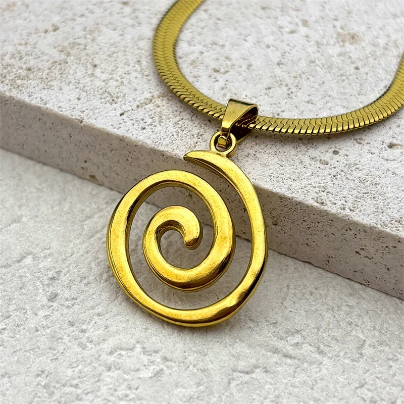 Simple Spiral Vortex Pendant Necklace For Women Men Stainless Steel Gold Color Hot Summer Female Party Chain Jewelry Gifts