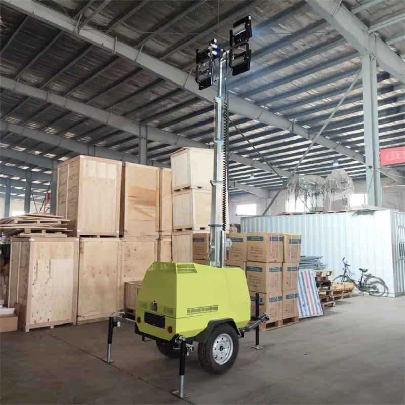 Portable Diesel Lighting Tower with Towable Trailer and Telescopic Mast for Mining Construction Road Work Sites