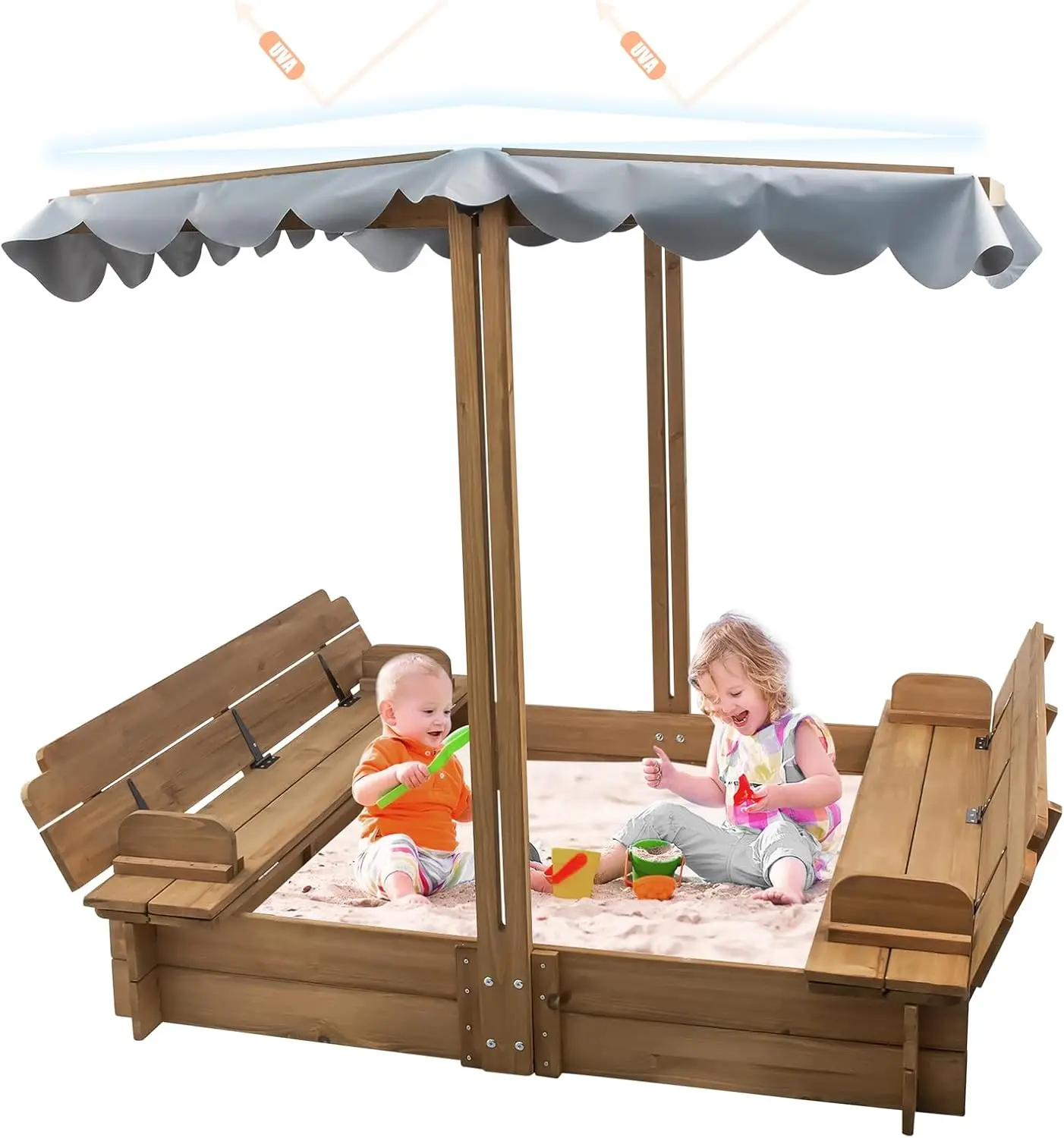Sandboxes with Lid Kids,Sand Box with Cover, Wooden Kids Sand Boxes with Canopy Outdoor for 3-8 Ages,with Adjustable Height Cano