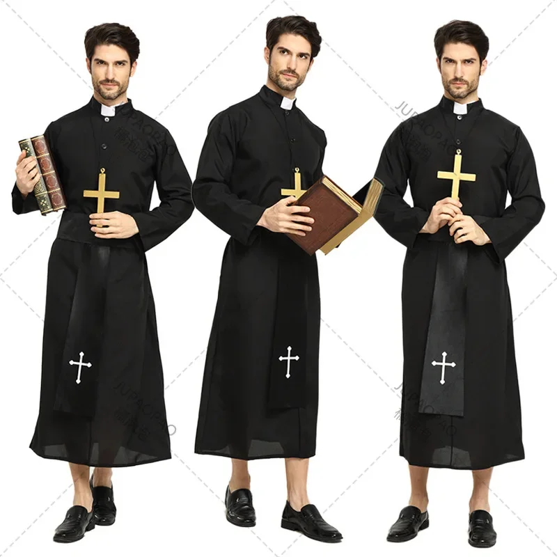 Disfraz de Halloween para hombres, disfraz de padre, sacerdote, obispo, Pastor cristiano, clero