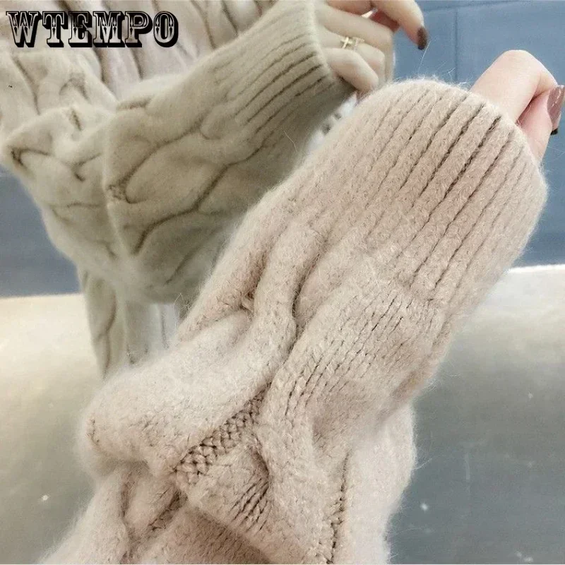 WTEMPO Solid Color Sweater for Women Soft Knitwear Long Sleeve Winter Fall Cable Knit Round Neck Long Sleeve Sweater Jumper