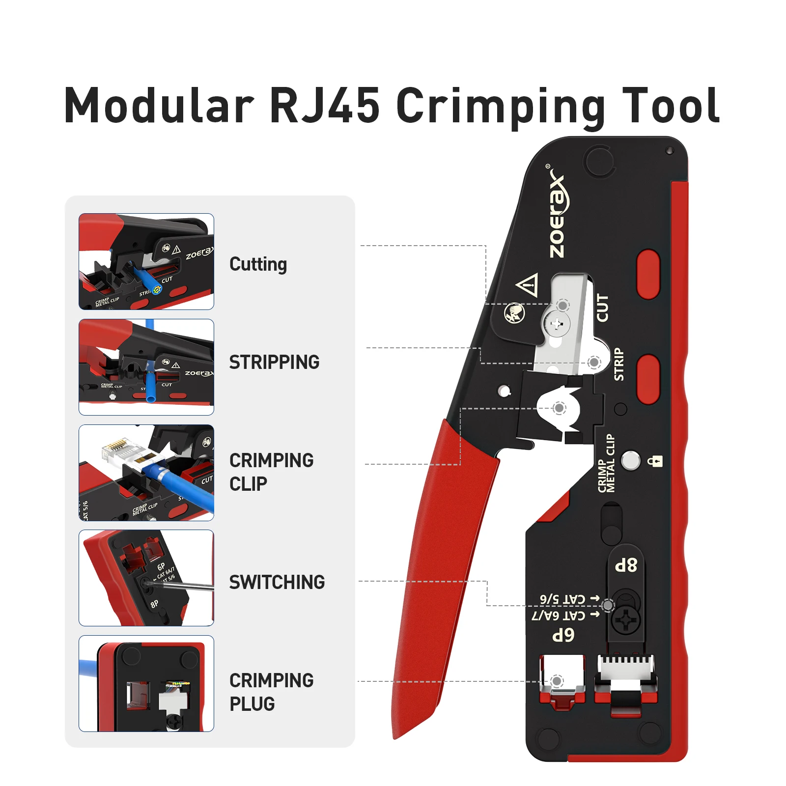 Natalink RJ45 Crimp Tool Pass Through Ethernet Crimper Cutter Stripper for CAT7 CAT6/6a CAT5/5e Compact Modular Connector