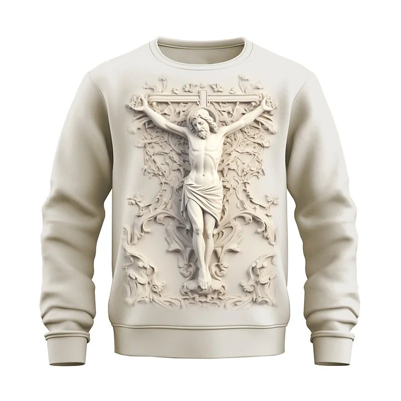 

3D Printed The Cross Of Christ Sweatshirt For Men Jesus God Pattern Pullovers Long Sleeves Autumn Casual Loose Round Neck Hoodie