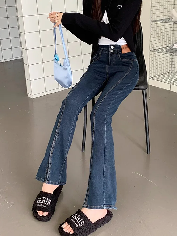 Pittige meisjesjeans dames vier seizoenen broek split ontwerp gevoel high street denim mode hoge taille afslankende uitlopende broek