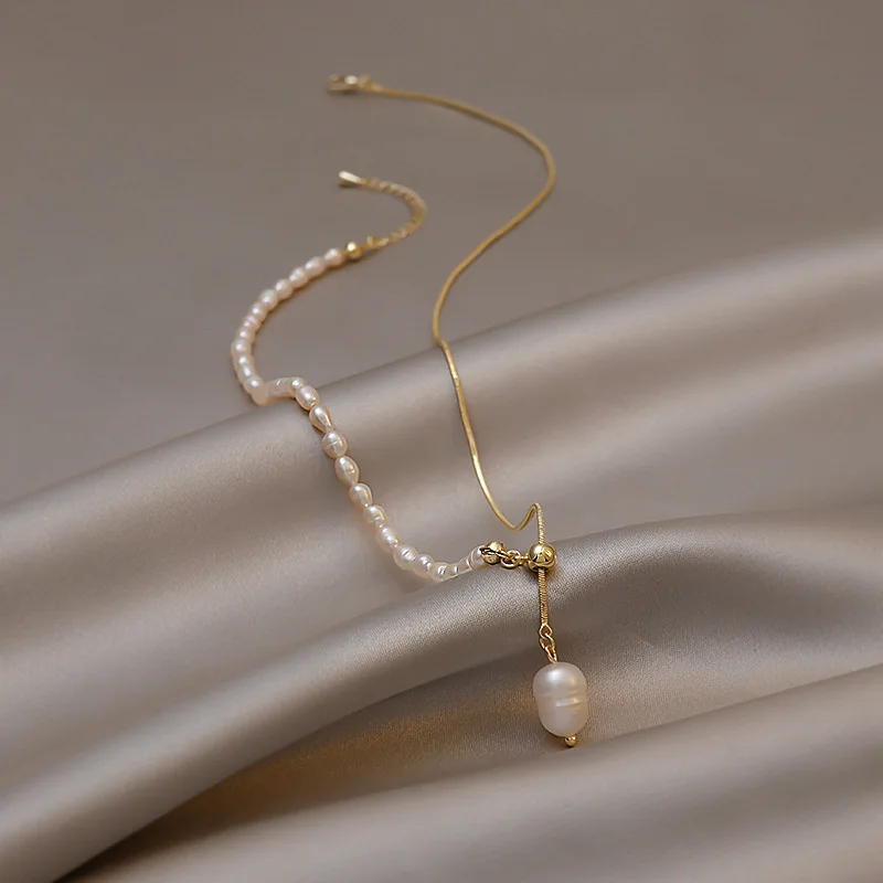 100 % natürliche Süßwasserperle, 14 Karat Gold gefüllt, trendige weibliche Anhänger-Halskette, Schmuck für Frauen, Schlangenketten, kein Verblassen – Detail 4
