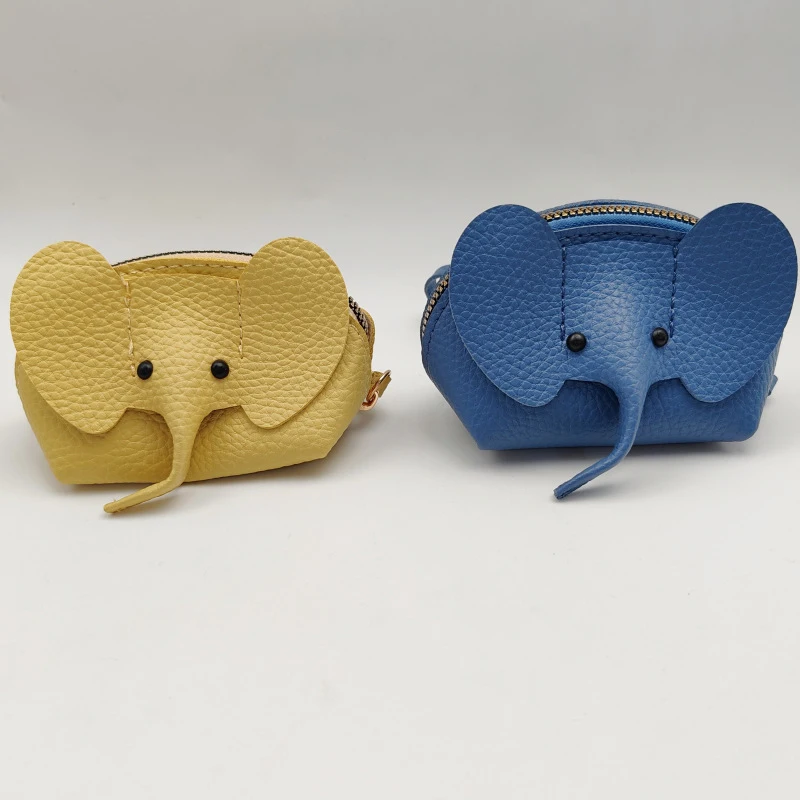 Bolsa de dinheiro de elefante em couro PU para mulheres, porta-moedas com chaveiro, sacos multifuncionais para armazenamento de zíper