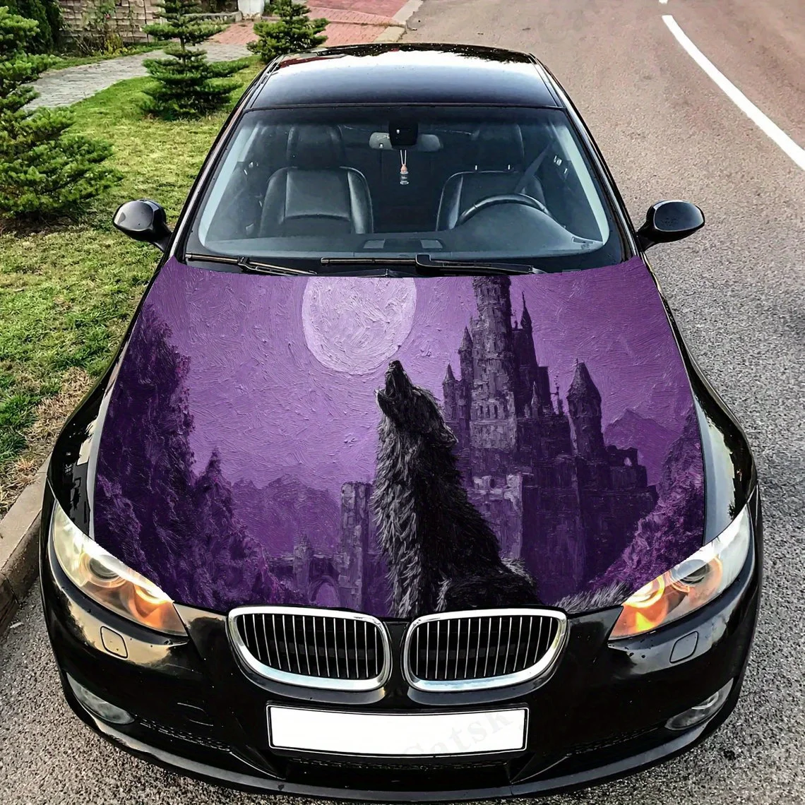 

Наклейки на капот автомобиля Wolf Howling by Castle in Purple Realm Pattern, водонепроницаемые, самоклеящиеся, устойчивые к царапинам, легко приклеиваемые, du