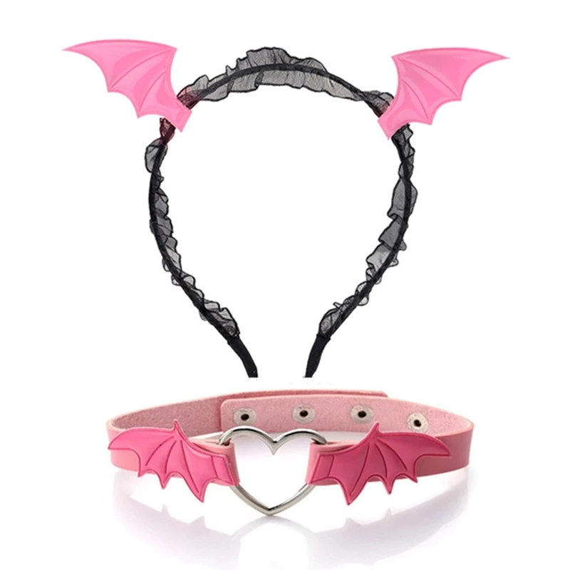 2pcs Cartoon Bat Wing Headband Choker Cosplay Costume Set Hair Clip Headdress Y1QD