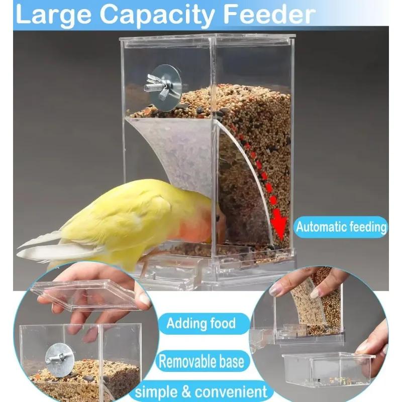

No Mess Automatic Bird Feeder Transparent Food Container Cage Parrot Feeder Accessories for Small Birds Parrot